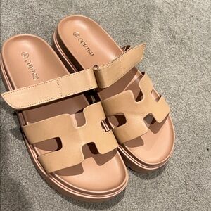 Couroco New Women's Nude Slide Sandals with Adjustable Strap